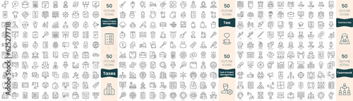 300 thin line icons bundle. In this set include task and project management, taxes, tea, teachers day, teamwork
