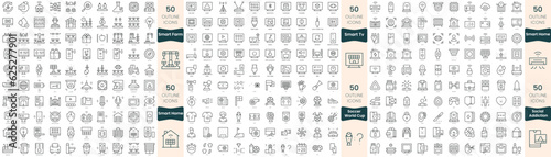 300 thin line icons bundle. In this set include smart farm, smart home, smart tv, soccer world cup, social addiction