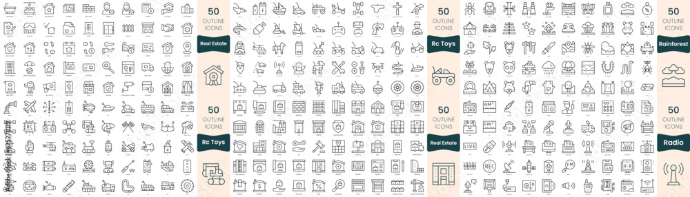 300 thin line icons bundle. In this set include radio, rainforest, rc toys, real estate 300 thin line icons bundle. In this set include radio, rainforest, rc toys, real estate