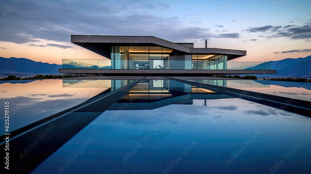 Fototapeta premium Modern villa with infinity pool. Generative AI