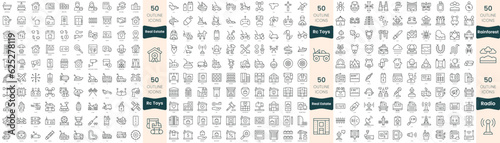 300 thin line icons bundle. In this set include radio, rainforest, rc toys, real estate