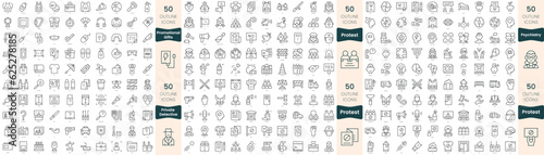300 thin line icons bundle. In this set include private detective, promotional gifts, protest, psychiatry