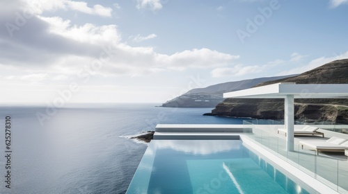 Modern villa with infinity pool. Generative AI © piai
