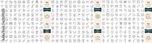 300 thin line icons bundle. In this set include party and celebration, passover, password, personal protective equipment ppe, pet adoption