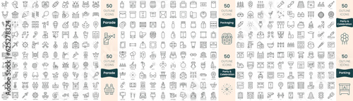 300 thin line icons bundle. In this set include packaging, parade, parking, party and celebration