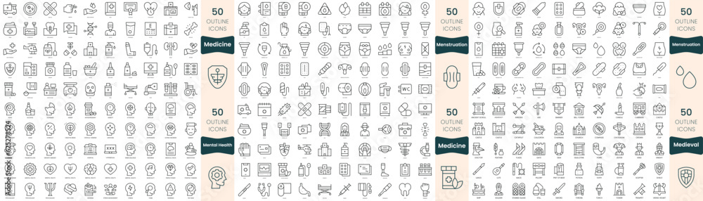 300 thin line icons bundle. In this set include medicine, medieval, menstruation, mental health 300 thin line icons bundle. In this set include medicine, medieval, menstruation, mental health