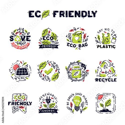 Eco Friendly Badges and Ecology Emblem Vector Set