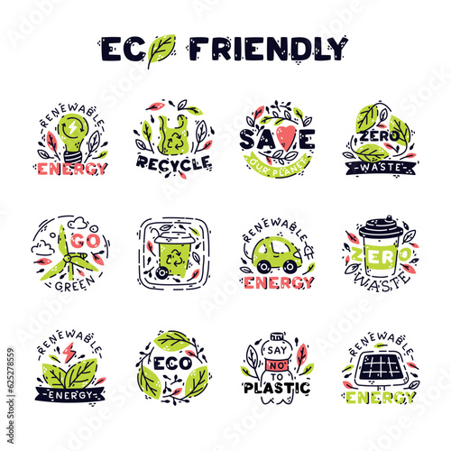 Eco Friendly Badges and Ecology Emblem Vector Set
