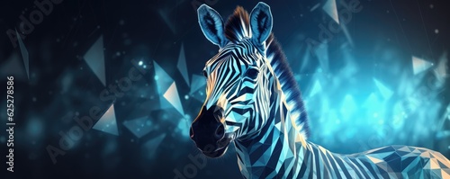 Zebra animal dark wallpaper with bokeh and lights   nature panorama. Generative Ai.
