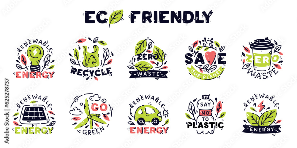 Fototapeta premium Eco Friendly Badges and Ecology Emblem Vector Set