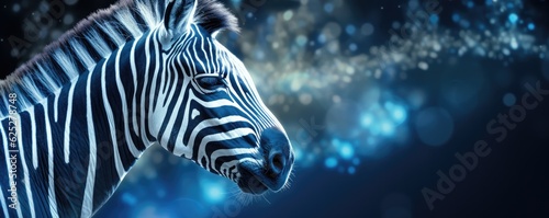 Zebra animal dark wallpaper with bokeh and lights   nature panorama. Generative Ai.