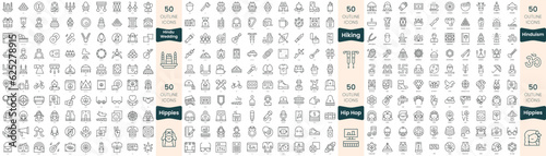 300 thin line icons bundle. In this set include hiking, hindu wedding, hinduism, hip hop, hippies