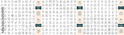 300 thin line icons bundle. In this set include gynecology, hacker, hairdressing, hajj, halloween party