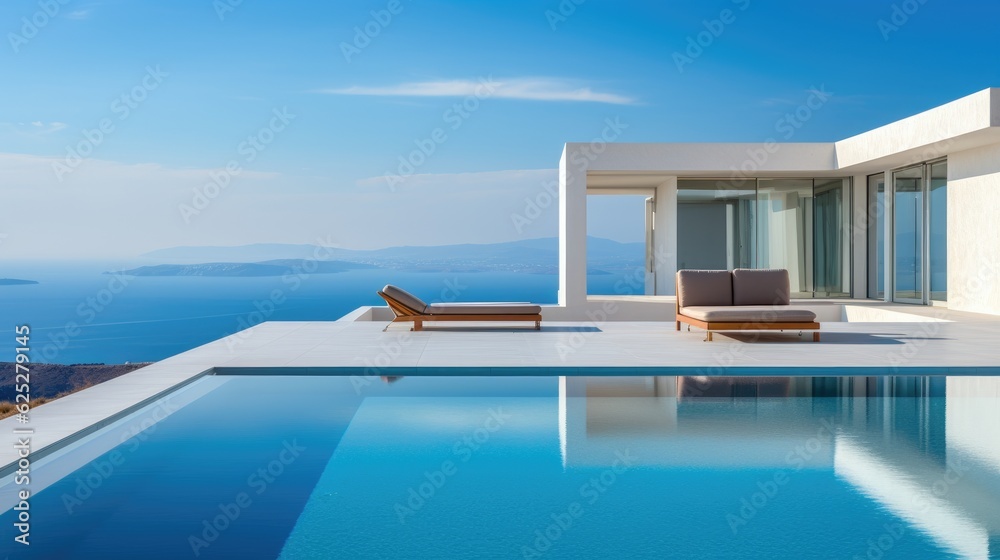 Fototapeta premium Modern villa with infinity pool. Generative AI