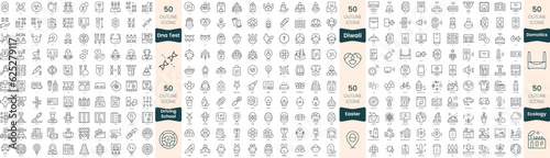 300 thin line icons bundle. In this set include diwali, dna test, domotics, driving school, easter, ecology