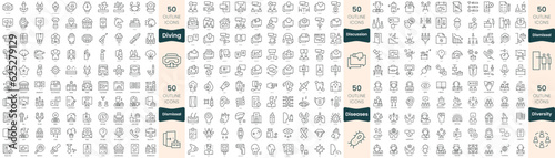 300 thin line icons bundle. In this set include discussion, diseases, dismissal, diversity, diving