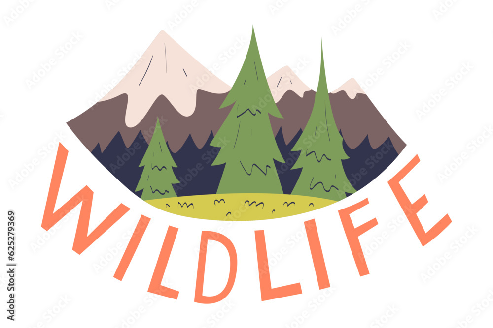 Wildlife with Tree and Mountain Scene as Ecology and Planet Preservation Vector Illustration