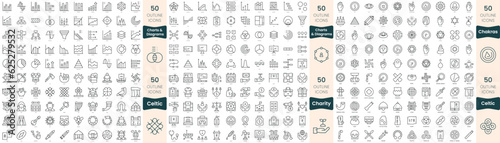 300 thin line icons bundle. In this set include celtic, chakras, charity, charts and diagrams