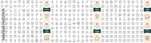 300 thin line icons bundle. In this set include butcher, cafe, calendar