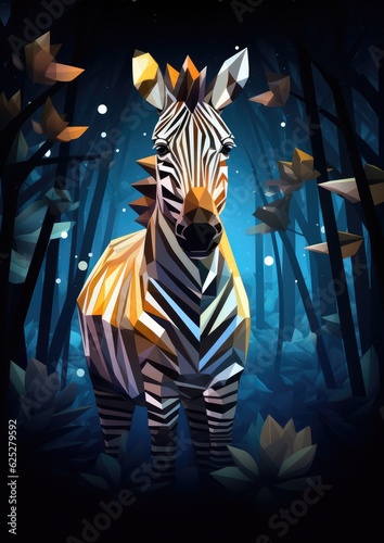 Zebra animal dark wallpaper with bokeh, lights and trees in nature. Generative Ai.