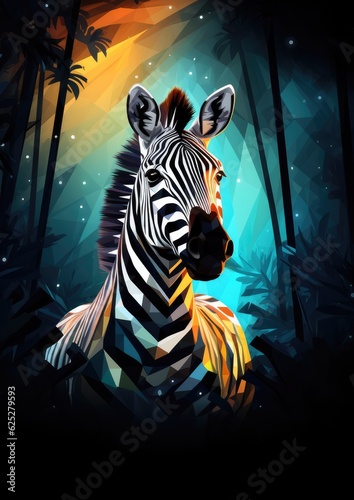 Zebra animal dark wallpaper with bokeh  lights and trees in nature. Generative Ai.