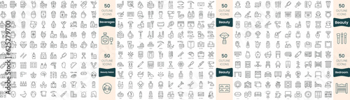 300 thin line icons bundle. In this set include beauty salon, beauty, bedroom, beverages