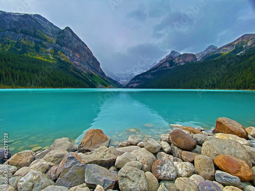 Moraine Lake Alberta on a grey day