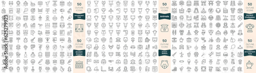 300 thin line icons bundle. In this set include amusement park, ancient civilization, ancient greece, animal welfare, animals