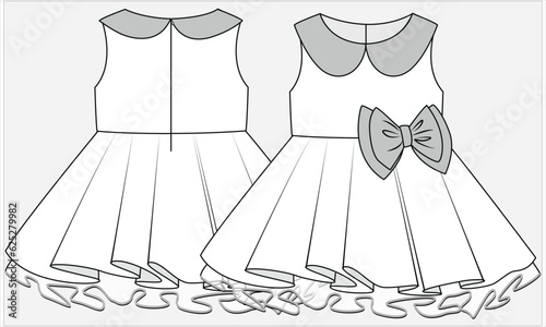PETER PAN COLLAR SLEEVELESS A WOVEN OCCASION DRESS WITH CUTE BOW AND TULLE DETAIL DESIGNED FOR KID GIRLS AND TODDLER GIRLS IN VECTOR ILLUSTRATION