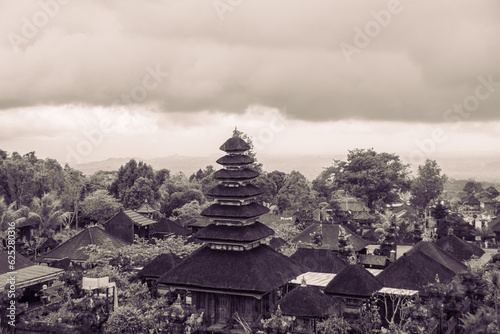 Black and white photo of the  Pura Besakih Temple 