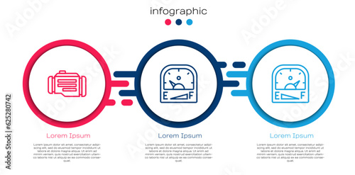 Set line Check engine, Motor gas gauge and . Business infographic template. Vector