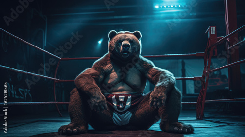 Bear in wrestling attire engaged in a wrestling match. Generative AI