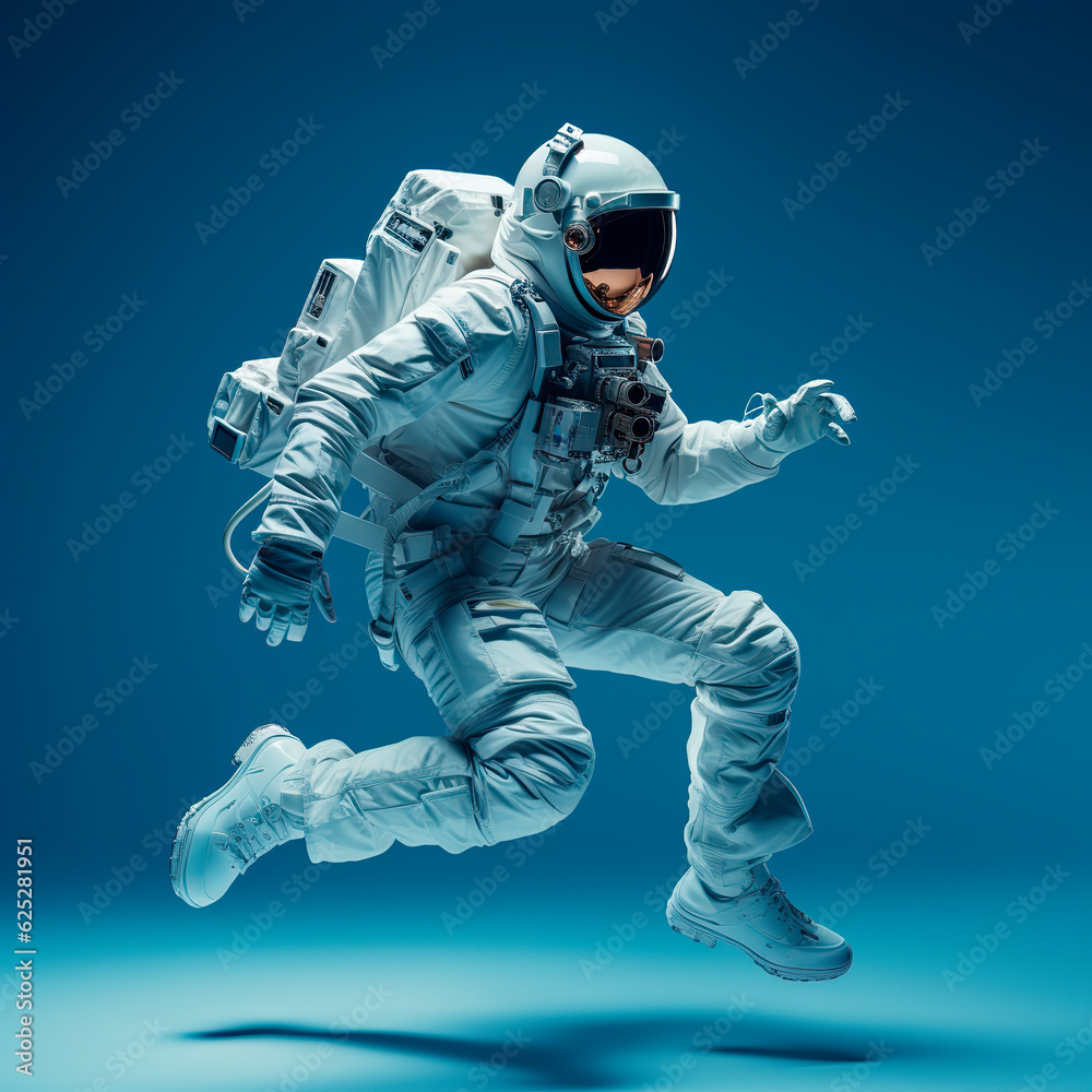 Fototapeta premium Astronaut on isolated blue background.