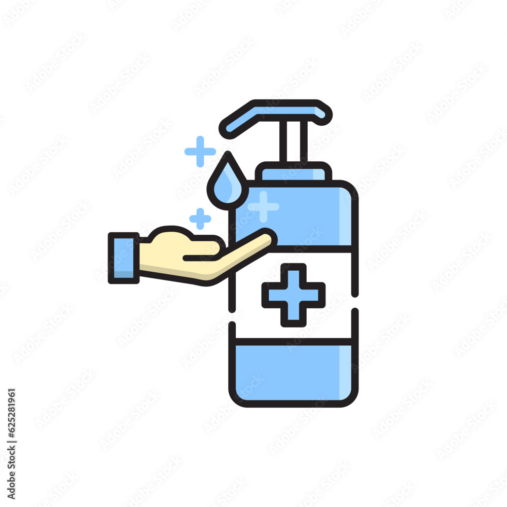 Washing hand with sanitizer liquid soap vector line icon. Hand sanitizer icon, illustration Washing hand with sanitizer liquid soap vector line icon. Hand sanitizer icon, illustration