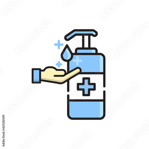 Washing hand with sanitizer liquid soap line icon. Hand sanitizer icon, illustration