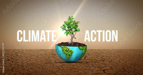 Protect our planet. Earth day and environment day 3d concept background. Ecology concept. climate action concept background. photo