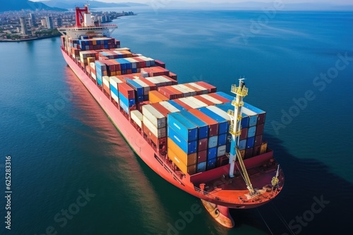 Aerial View of Cargo Ship. Import And Export Business. Commercial Trade Logistic and Transportation. International Trading. Shipping. Made With Generative AI. 