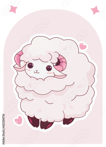 Cute vector cartoon illustration of a sheep.Design for kid, children's poster, children's wall painting, postcard, invitation, stickers.Suitable for Ramadan, Eid al fitr and Eid al Adha decoration.