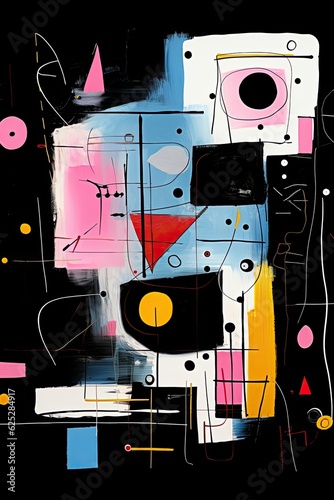 The painting has a colorful abstract design against black. (Generative AI)