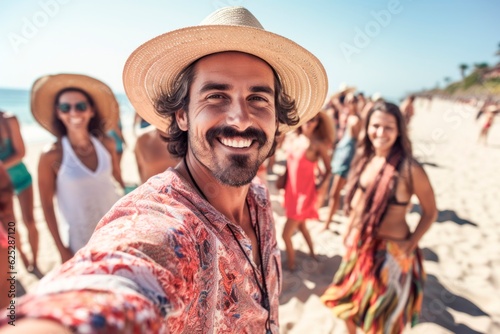 man, people, one person, beach, summer, vacation, smiling, happy, happiness, hat mustache, beard, 