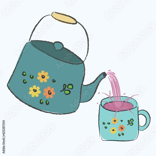 Cozy illustration, Comfort and warmth, tea drinking, time to drink tea in the fall, twice for comfort.