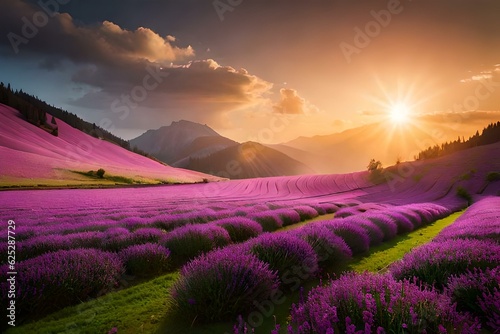 lavender field at sunset Generator by using AI Technology