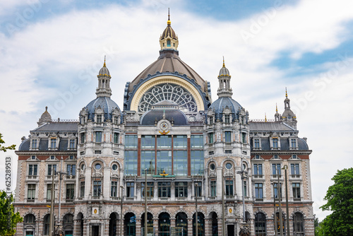 Facade of Antwerpen-Centraal railway station, is the main railway station in Antwerp, Belgium. It is considered one of the most beautiful with a spectacular building from 1900