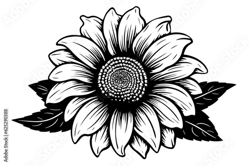 Vector engraving style drawing vector illustration of  sunflower. Ink sketch.