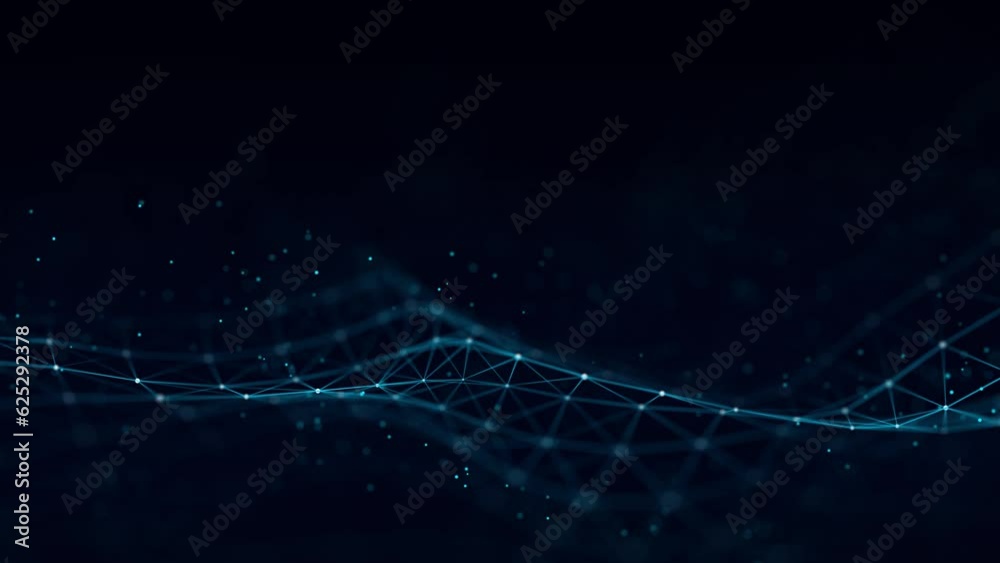 Abstract technology wave with dots and lines. Flow of particles. Big data transfer visualization. 3d rendering.