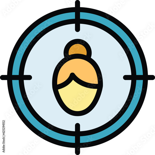 Focus attention icon outline vector. Mind concentration. Head target color flat