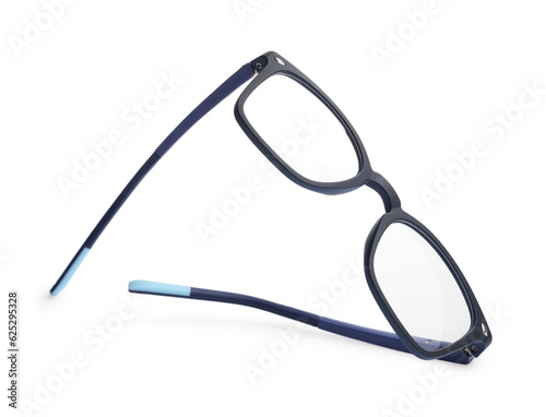 Stylish pair of glasses with black frame isolated on white