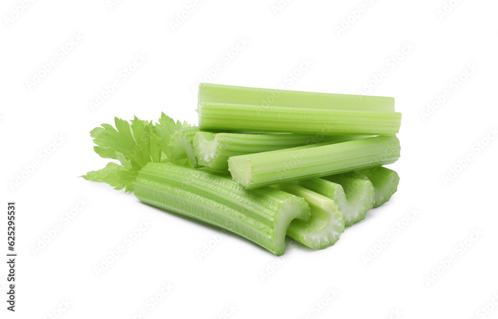 Fresh green cut celery isolated on white Fresh green cut celery isolated on white