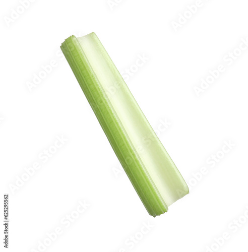 One slice of fresh celery stalk isolated on white