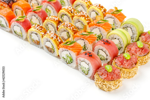 set of fresh appetizing rolls on white background for online restaurant website 19 photo